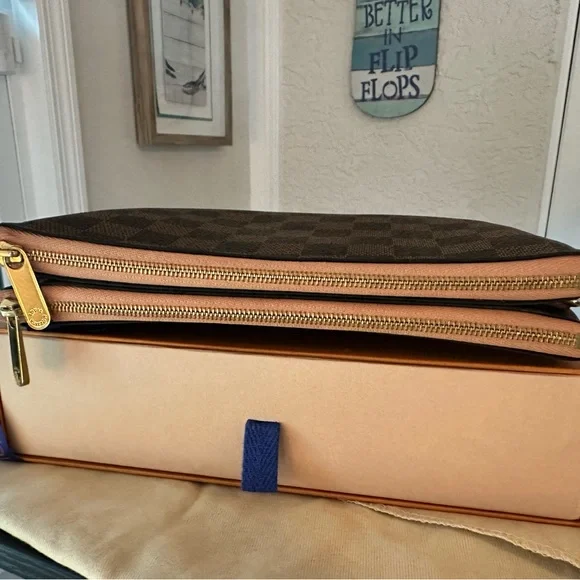 Louis Vuitton Double Zip Pink Leather Women's Bag Pouch WOC Pouchette crossbody - Picture 5 of 15